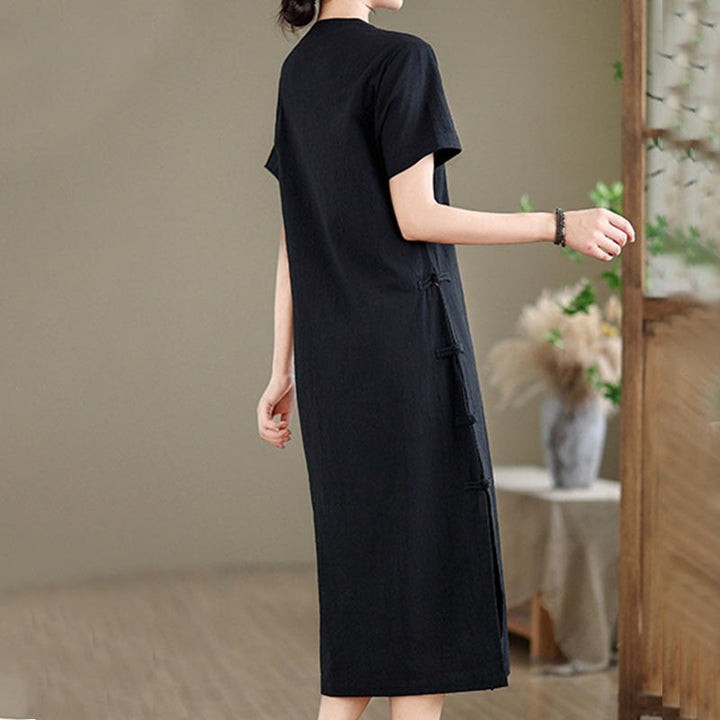 Robe mi-longue qipao chinoise à boutons de grenouille, style vintage d'été, motif Buddha Stones - image 17