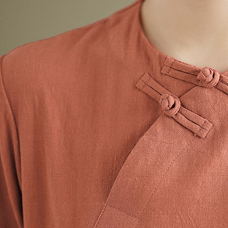 Robe mi-longue qipao chinoise à boutons de grenouille, style vintage d'été, motif Buddha Stones - image 6