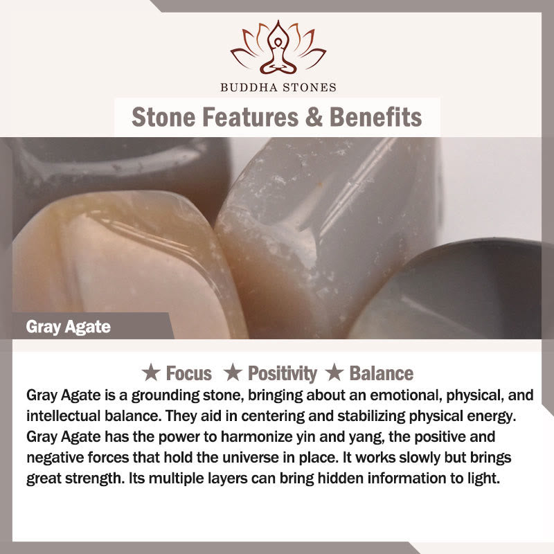 Bracelet de confiance en Buddha Stones, ambre, agate grise, ivoire et fruit