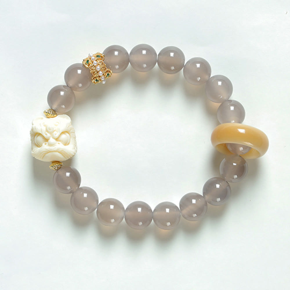 Bracelet de confiance en Buddha Stones, ambre, agate grise, ivoire et fruit