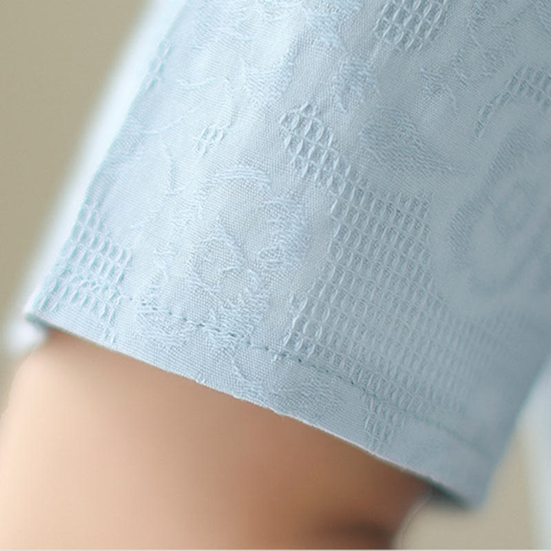 Robe mi-longue qipao cheongsam à manches courtes et poches, en coton et lin, couleur unie, motif Buddha Stones, jacquard - image 9