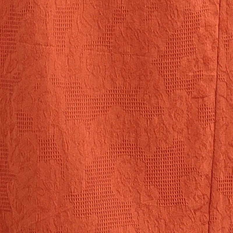 Robe midi en coton et lin à manches courtes et revers jacquard uni Buddha Stones avec poches - image 19