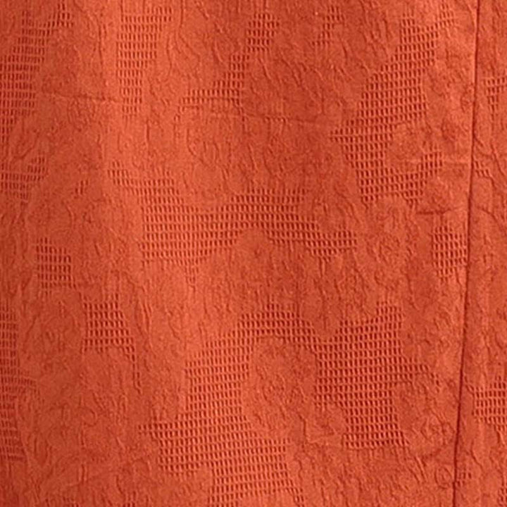 Robe midi en coton et lin à manches courtes et revers jacquard uni Buddha Stones avec poches - image 19