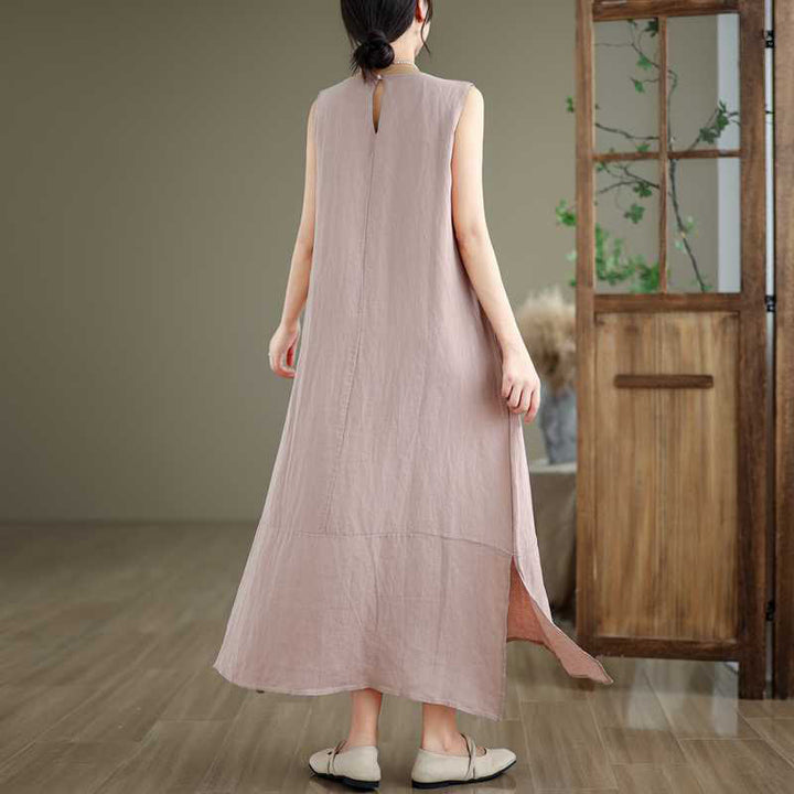 Robe mi-longue en coton et lin, unie, irrégulière, sans manches, avec poches, Buddha Stones Spring - image 20