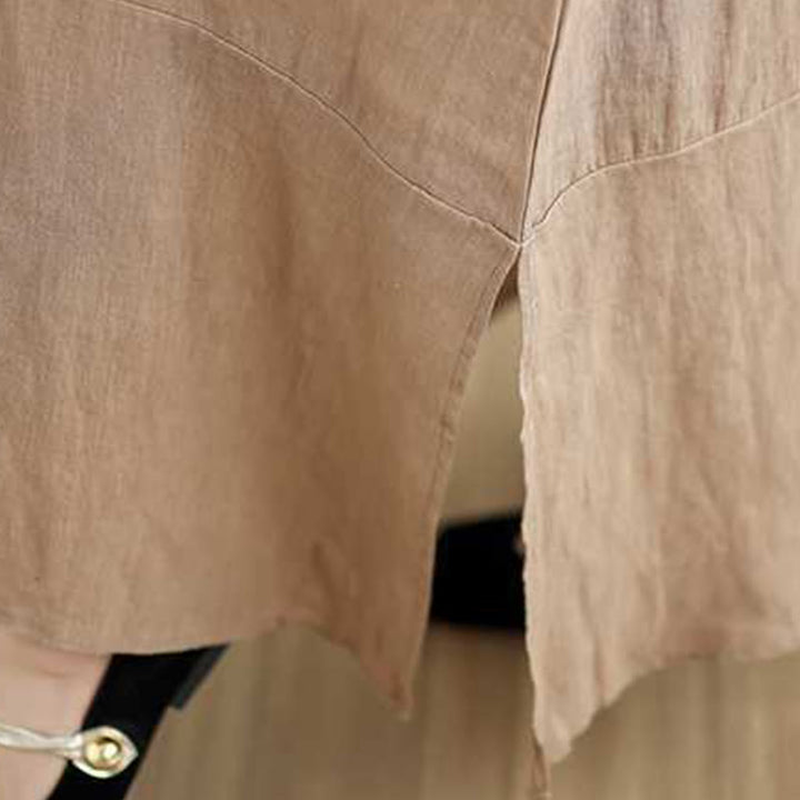 Robe mi-longue en coton et lin, unie, irrégulière, sans manches, avec poches, Buddha Stones Spring - image 9