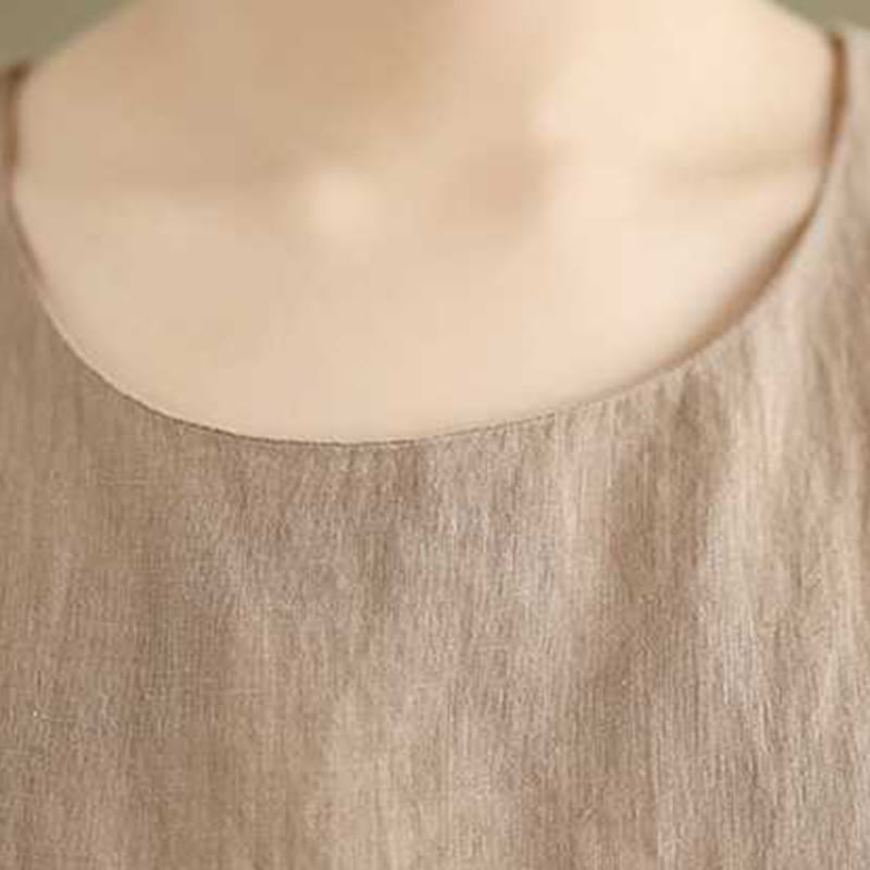 Robe mi-longue en coton et lin, unie, irrégulière, sans manches, avec poches, Buddha Stones Spring - image 6