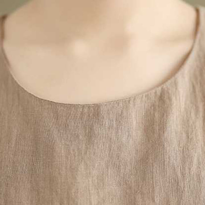 Robe mi-longue en coton et lin, unie, irrégulière, sans manches, avec poches, Buddha Stones Spring - image 6