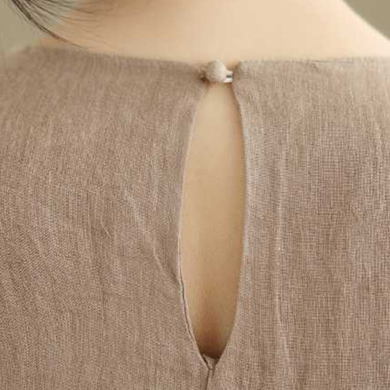 Robe mi-longue en coton et lin, unie, irrégulière, sans manches, avec poches, Buddha Stones Spring - image 7