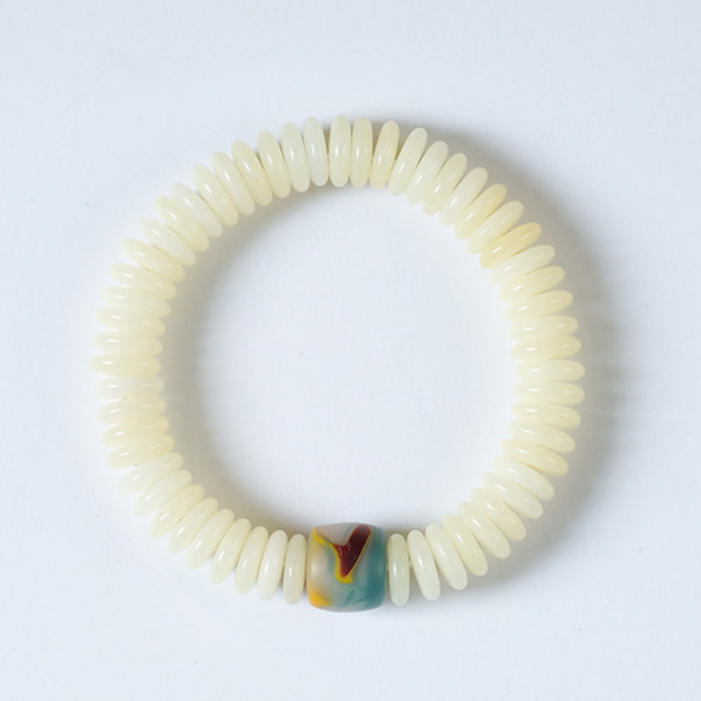 Bracelet Mala en Buddha Stones blanches naturelles, graines de Bodhi, sagesse, pompon