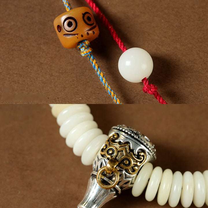 Bracelet Mala en Buddha Stones blanches naturelles, graines de Bodhi, sagesse, pompon