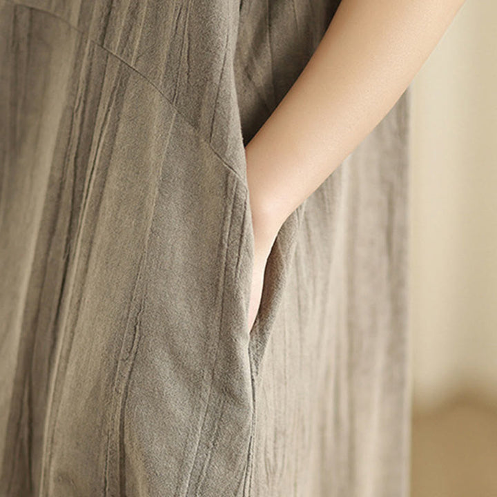 Robe mi-longue sans manches en lin ramie à boutons chinois et tie-dye Buddha Stones avec poches - image 16