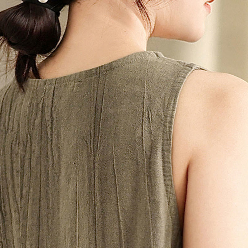 Robe mi-longue sans manches en lin ramie à boutons chinois et tie-dye Buddha Stones avec poches - image 15