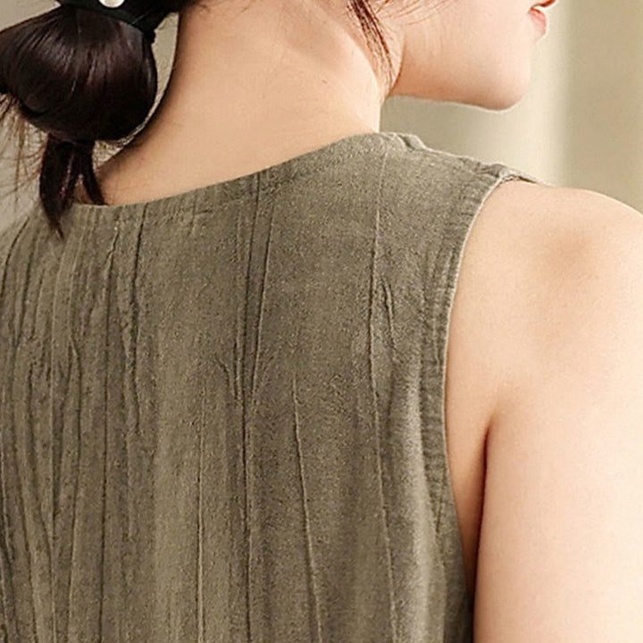 Robe mi-longue sans manches en lin ramie à boutons chinois et tie-dye Buddha Stones avec poches - image 15