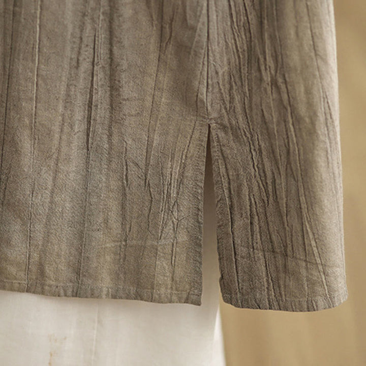 Robe mi-longue sans manches en lin ramie à boutons chinois et tie-dye Buddha Stones avec poches - image 17