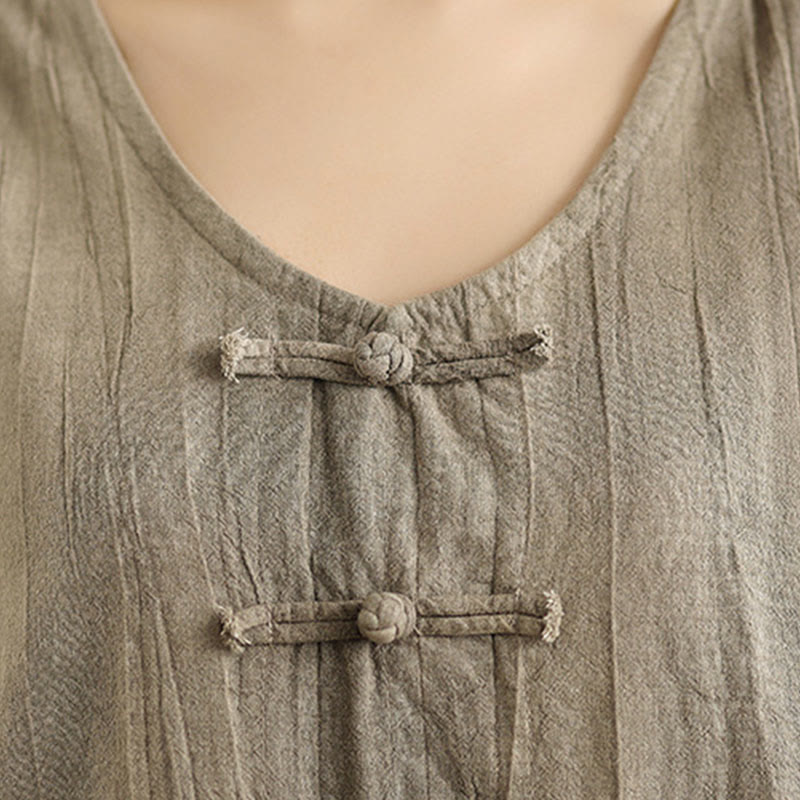 Robe mi-longue sans manches en lin ramie à boutons chinois et tie-dye Buddha Stones avec poches - image 14