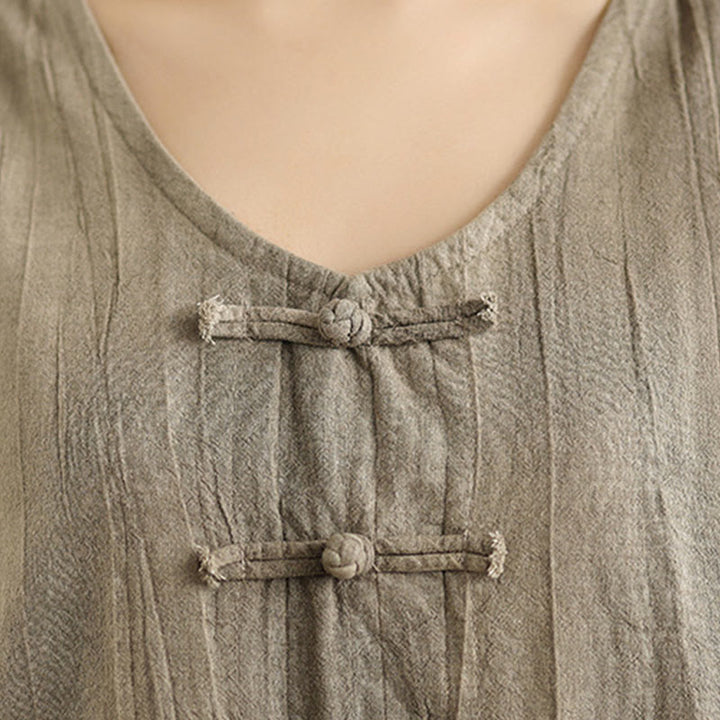 Robe mi-longue sans manches en lin ramie à boutons chinois et tie-dye Buddha Stones avec poches - image 14