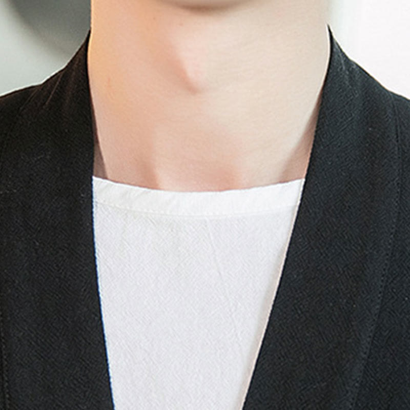 Veste en coton et lin à boutons grenouille chinois uni Buddha Stones , kimono à manches trois-quarts pour homme - image 15