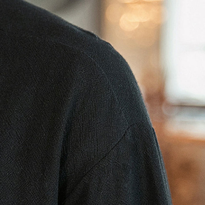 Veste en coton et lin à boutons grenouille chinois uni Buddha Stones , kimono à manches trois-quarts pour homme - image 17