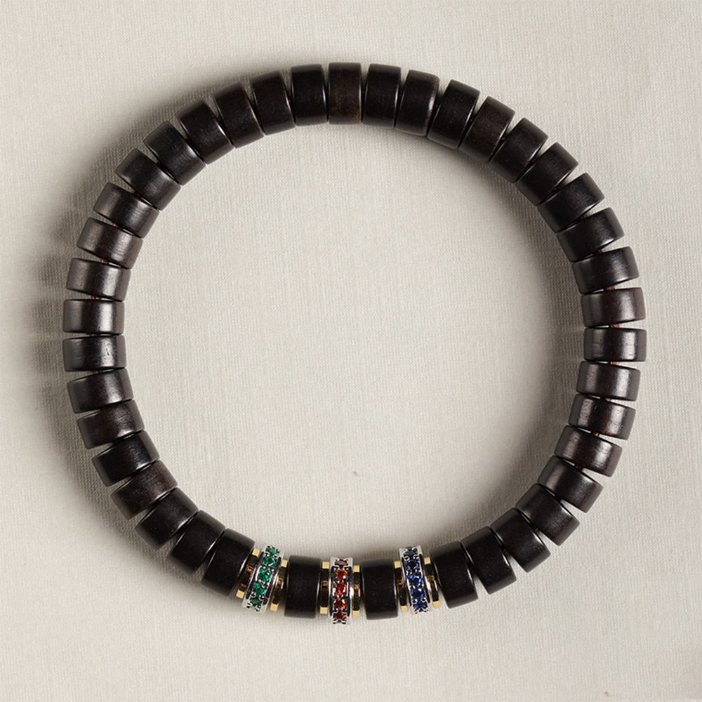 Bracelet de paix en bois d' Buddha Stones et petites feuilles de santal rouge et zircon