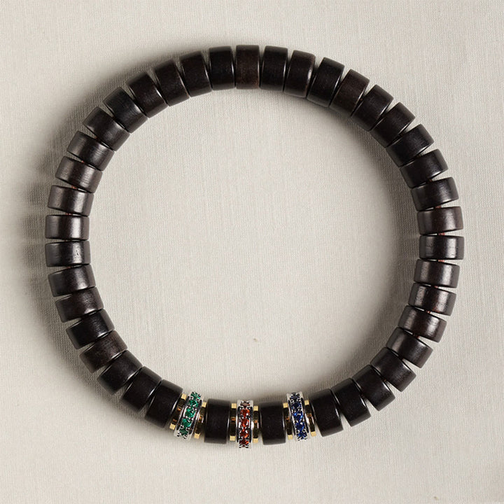 Bracelet de paix en bois d' Buddha Stones et petites feuilles de santal rouge et zircon