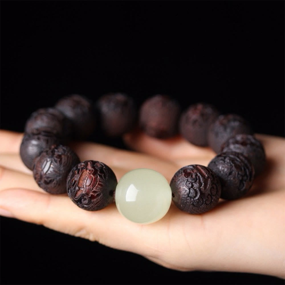 Bracelet PiXiu en bois de rose tibétain avec Buddha Stones et gravure - image 1