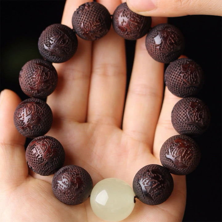Bracelet PiXiu en bois de rose tibétain avec Buddha Stones et gravure - image 9