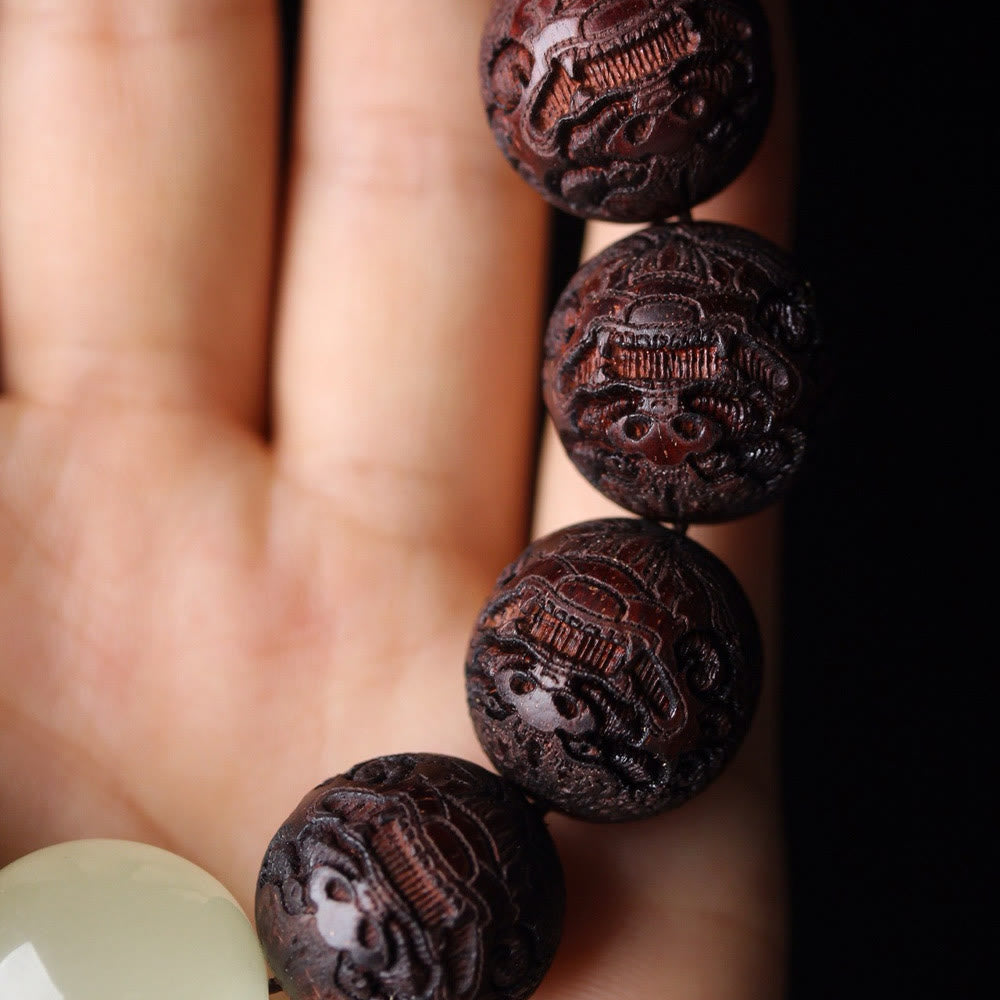 Bracelet PiXiu en bois de rose tibétain avec Buddha Stones et gravure - image 8