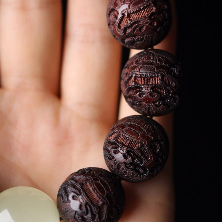 Bracelet PiXiu en bois de rose tibétain avec Buddha Stones et gravure - image 8