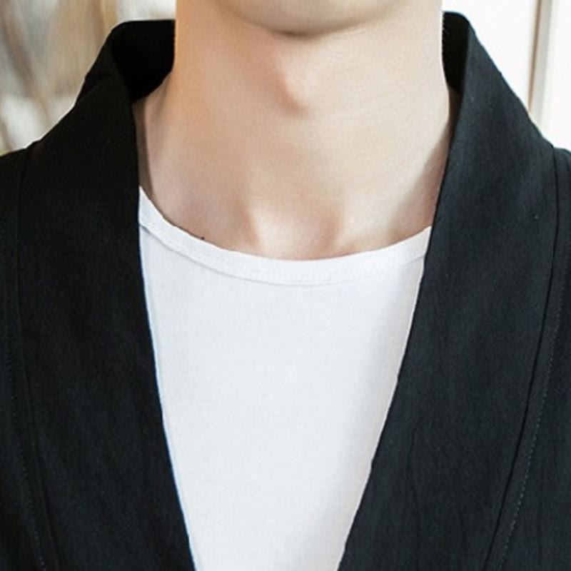 Veste ouverte en coton et lin avec broderie de Buddha Stones , kimono à manches trois-quarts pour homme - image 14