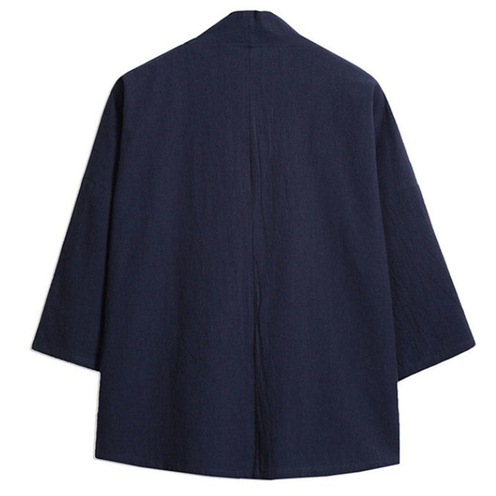 Veste kimono en coton et lin pour homme, motif ouvert sur le devant, broderies Buddha Stones , grues et nuages