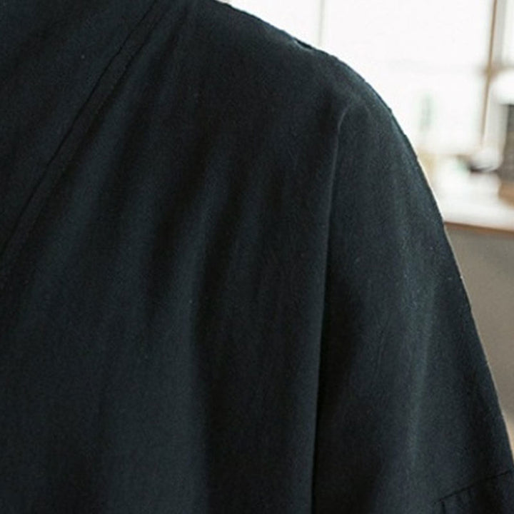 Veste kimono en coton et lin pour homme, motif ouvert sur le devant, broderies Buddha Stones , grues et nuages