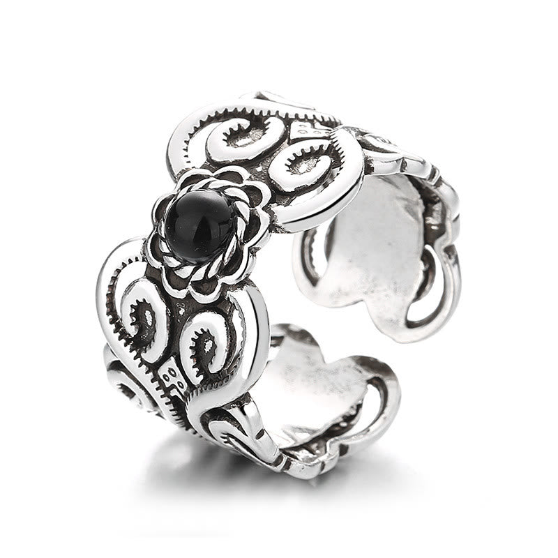 Buddha Stones porte-bonheur ajustable en cuivre et onyx noir, motif mongol