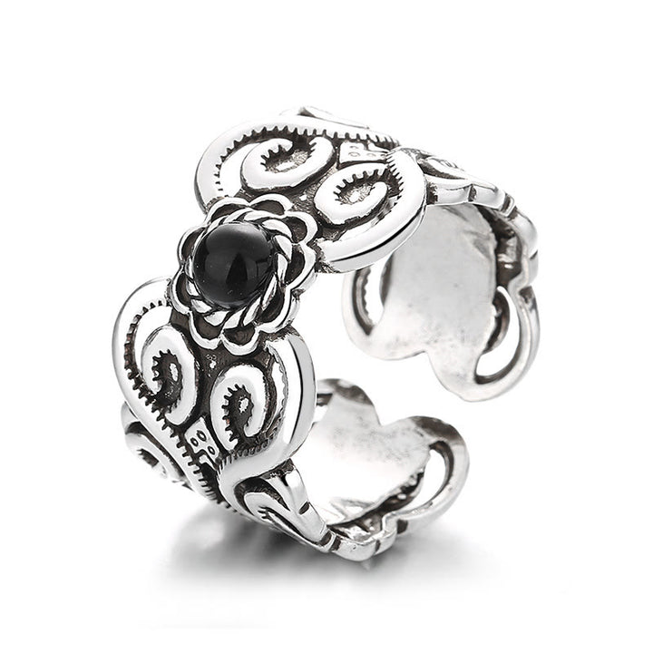 Buddha Stones porte-bonheur ajustable en cuivre et onyx noir, motif mongol