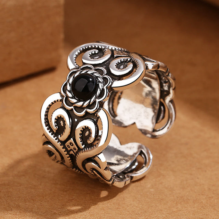 Buddha Stones porte-bonheur ajustable en cuivre et onyx noir, motif mongol