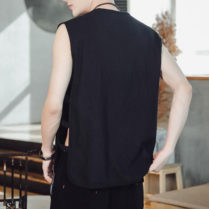 Gilet décontracté en coton avec poches et boutons de grenouille chinois pour homme, motif Buddha Stones