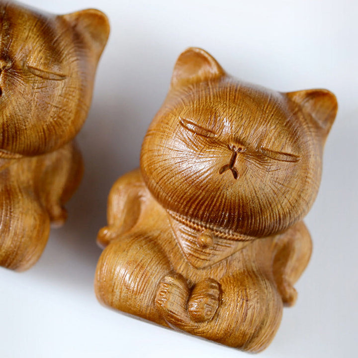 Buddha Stones, petites figurines de chat porte-bonheur en bois de santal vert sculptées, décorations apaisantes - image 10