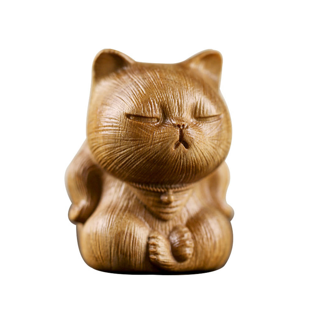 Buddha Stones, petites figurines de chat porte-bonheur en bois de santal vert sculptées, décorations apaisantes - image 12