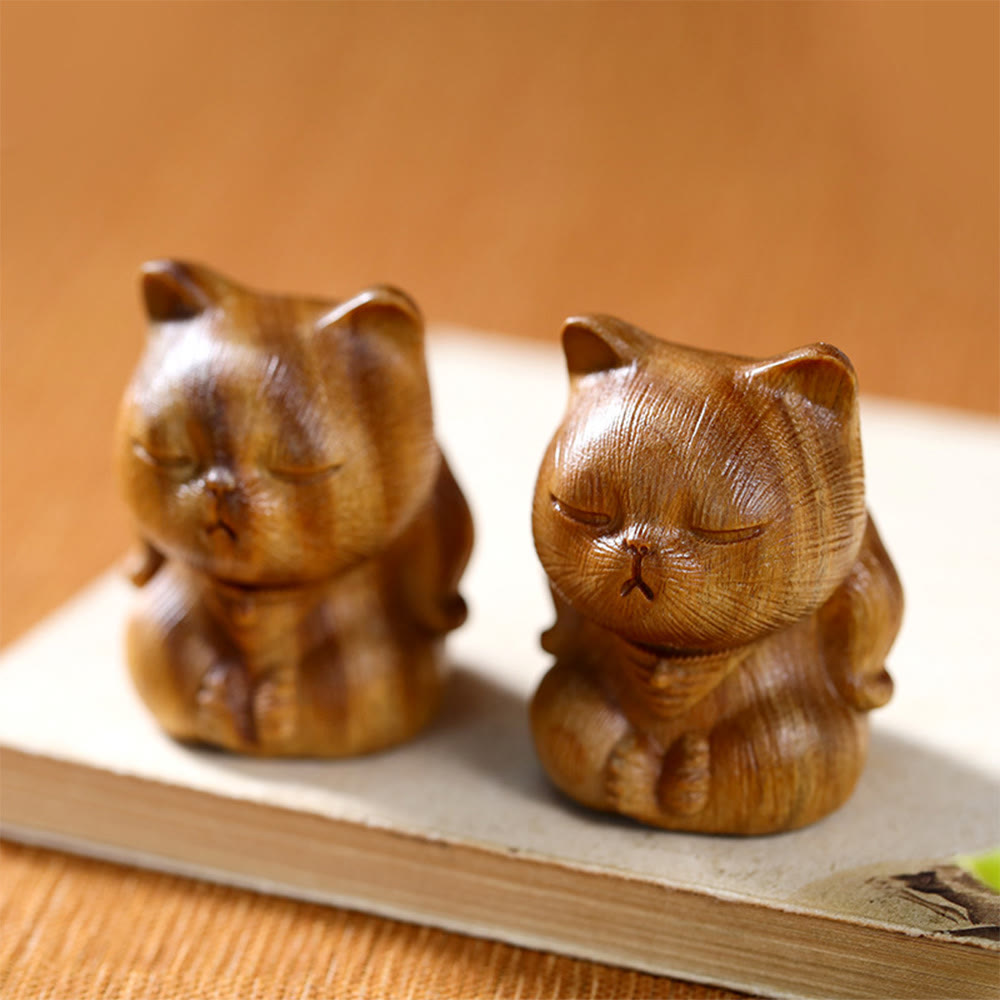 Buddha Stones, petites figurines de chat porte-bonheur en bois de santal vert sculptées, décorations apaisantes - image 2