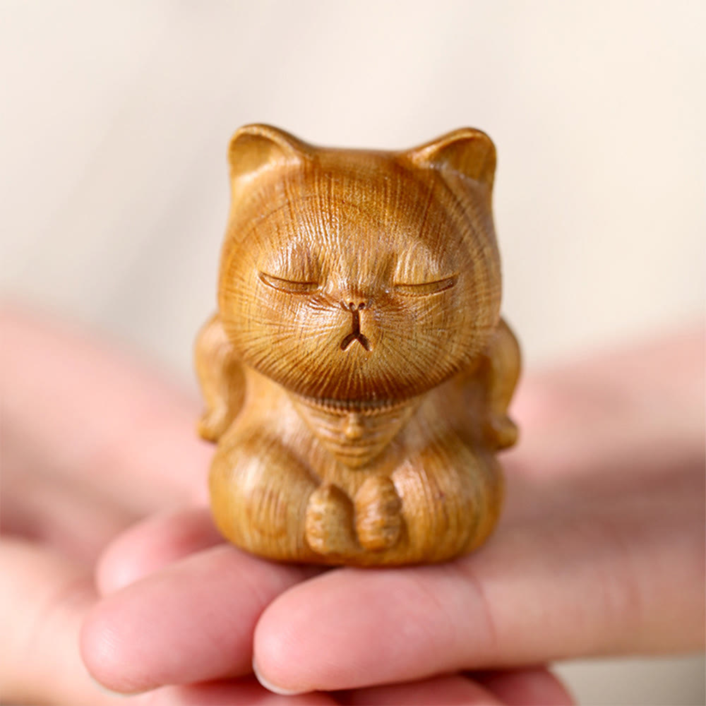 Buddha Stones, petites figurines de chat porte-bonheur en bois de santal vert sculptées, décorations apaisantes - image 4
