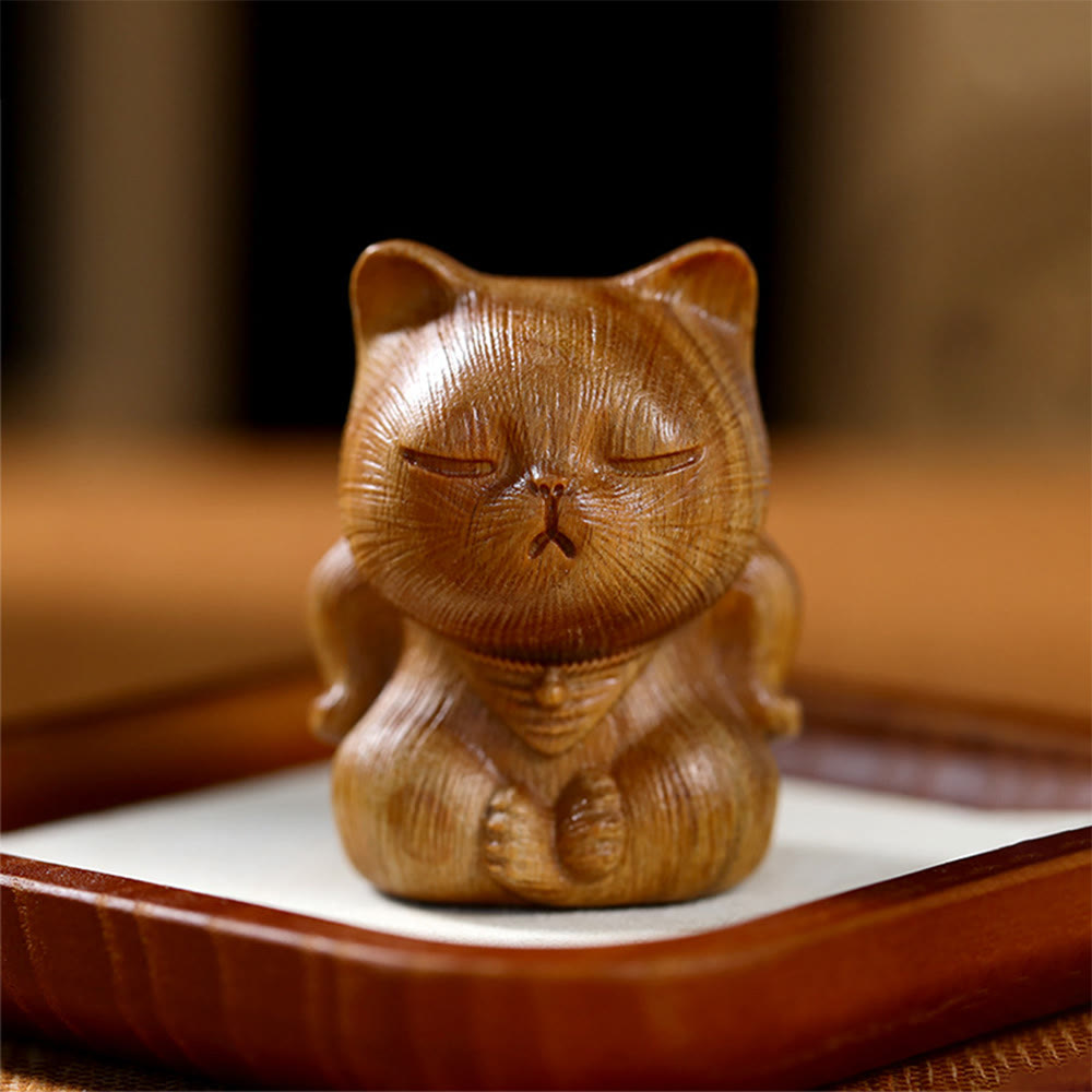 Buddha Stones, petites figurines de chat porte-bonheur en bois de santal vert sculptées, décorations apaisantes - Bois de santal vert 5*3,8*3,6 cm - image 0