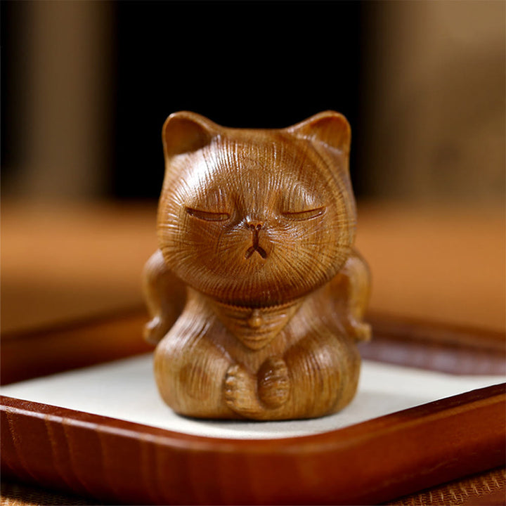 Buddha Stones, petites figurines de chat porte-bonheur en bois de santal vert sculptées, décorations apaisantes - Bois de santal vert 5*3,8*3,6 cm - image 0