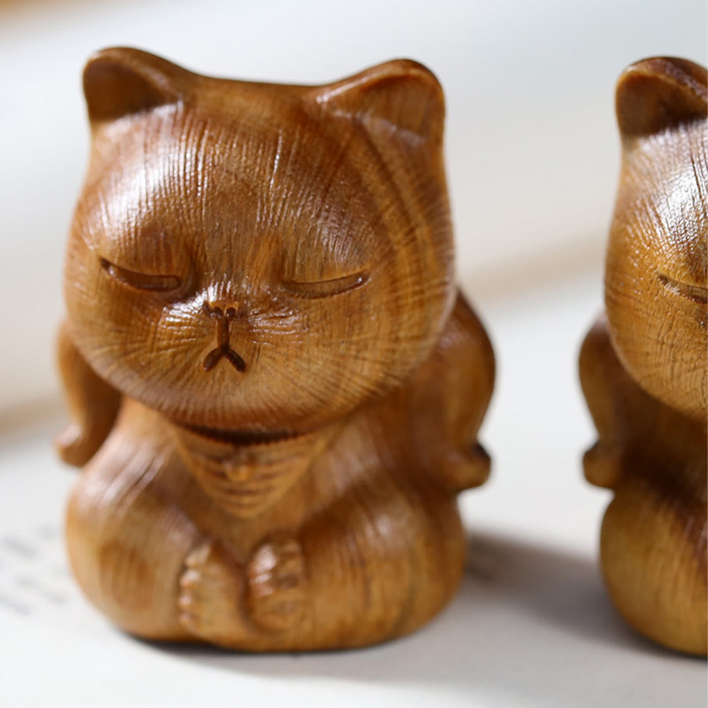 Buddha Stones, petites figurines de chat porte-bonheur en bois de santal vert sculptées, décorations apaisantes - image 3