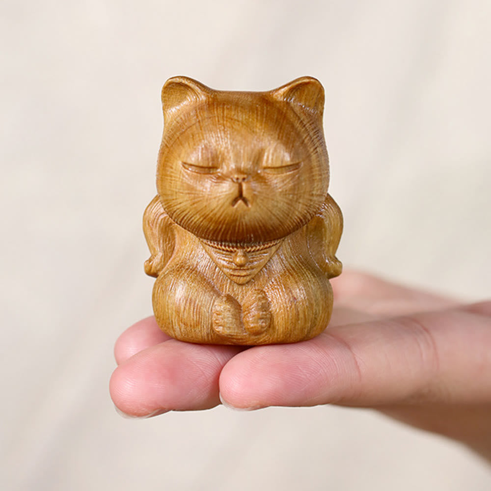 Buddha Stones, petites figurines de chat porte-bonheur en bois de santal vert sculptées, décorations apaisantes - image 9