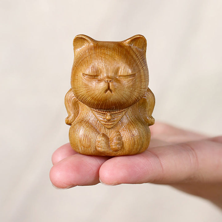 Buddha Stones, petites figurines de chat porte-bonheur en bois de santal vert sculptées, décorations apaisantes - image 9