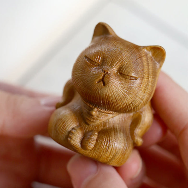 Buddha Stones, petites figurines de chat porte-bonheur en bois de santal vert sculptées, décorations apaisantes - image 9