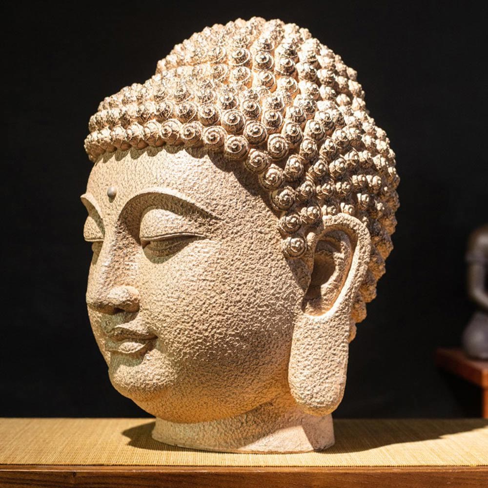 Buddha Stones en résine, yeux fermés, tête de Bouddha méditante, décoration zen pour la maison, 42 x 30 x 30 cm