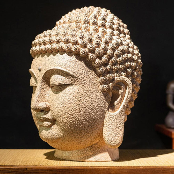 Buddha Stones en résine, yeux fermés, tête de Bouddha méditante, décoration zen pour la maison, 42 x 30 x 30 cm