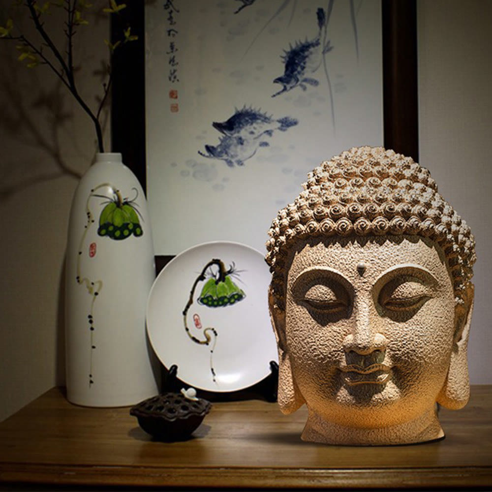 Buddha Stones en résine, yeux fermés, tête de Bouddha méditante, décoration zen pour la maison, 42 x 30 x 30 cm