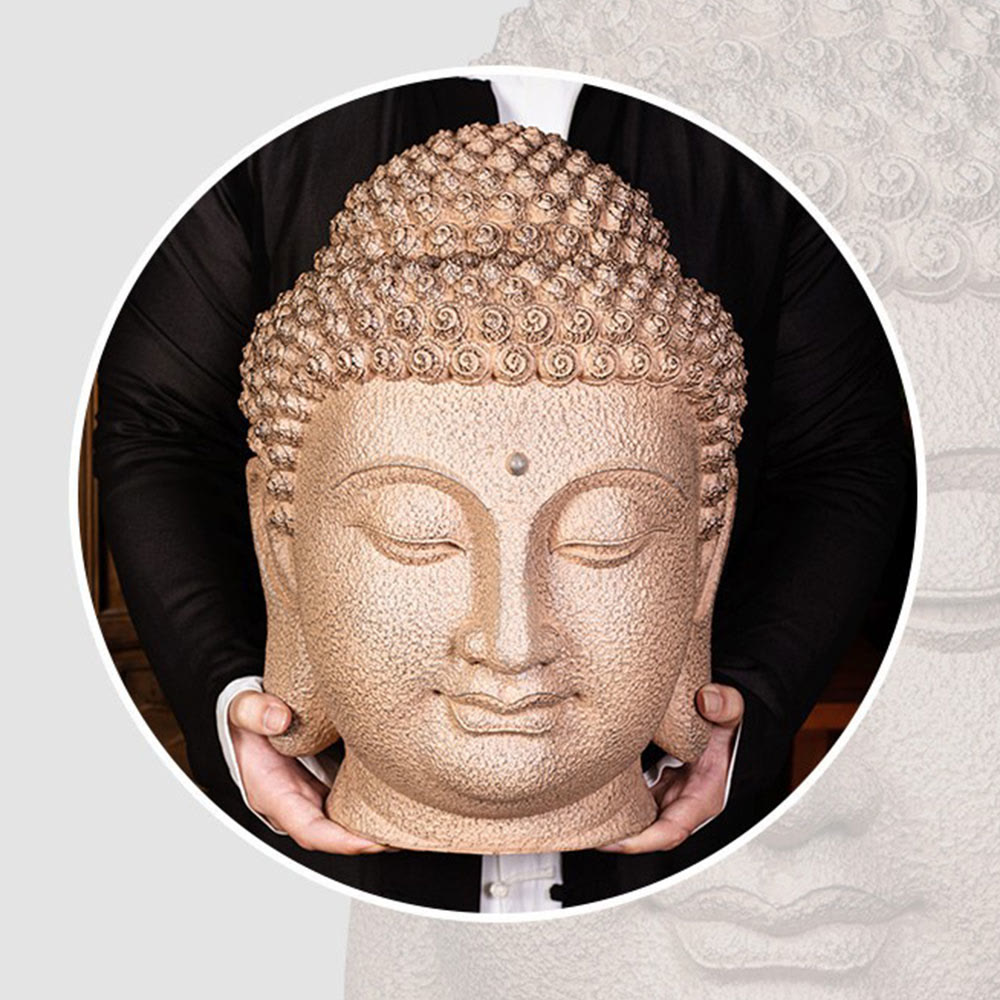 Buddha Stones en résine, yeux fermés, tête de Bouddha méditante, décoration zen pour la maison, 42 x 30 x 30 cm