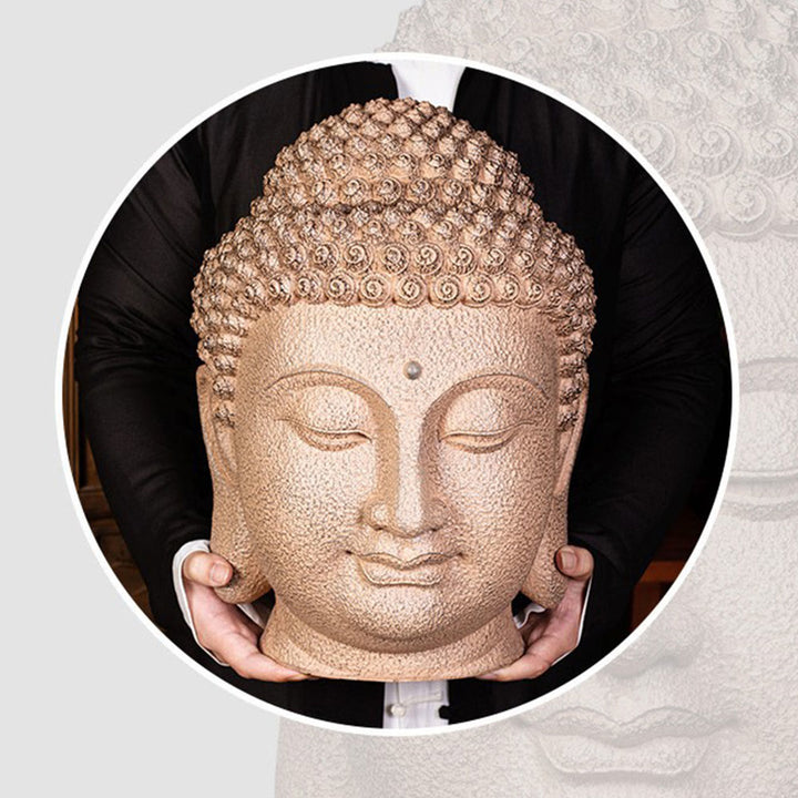 Buddha Stones en résine, yeux fermés, tête de Bouddha méditante, décoration zen pour la maison, 42 x 30 x 30 cm